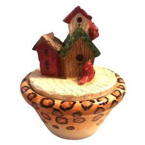 Birdhouse Lidded Candle Leopard Dish New